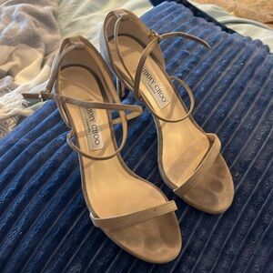 Jimmy Choo Mushroom Gray Strappy Heels height 85